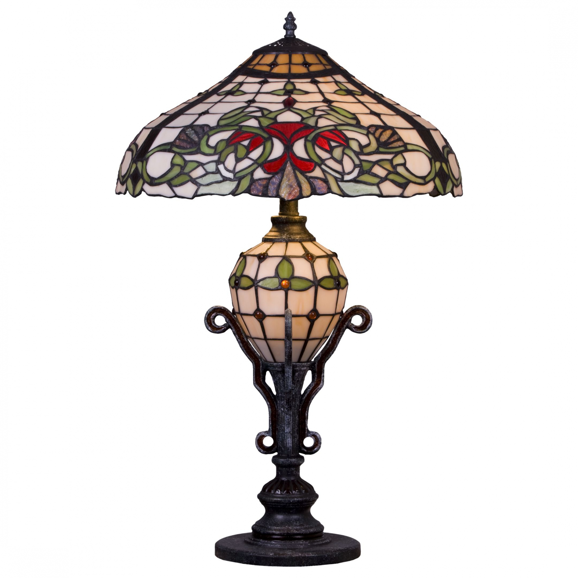844-804-03 VELANTE Стиль Tiffany светильник настольный E27, 2x60W + E14, 1x25W